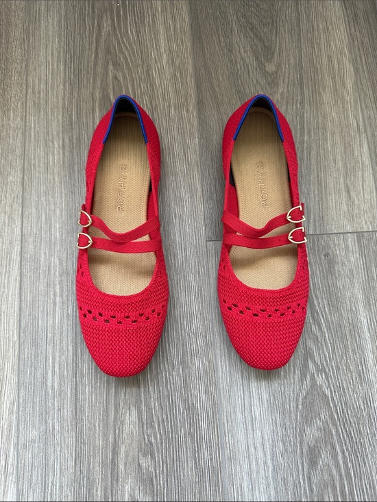 Rothy's Shoes - Rothy's Red Double-Strap Mary Jane Flats with Gold Buckles